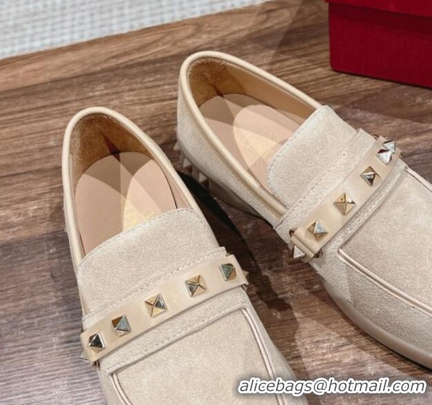 Buy Discount Valentino Leisure Flows Rockstud Loafers in Suede Beige 812134