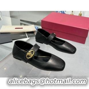 Top Grade Valentino VLogo Locker Mary-Jane Ballerina in Calfskin Black 082802