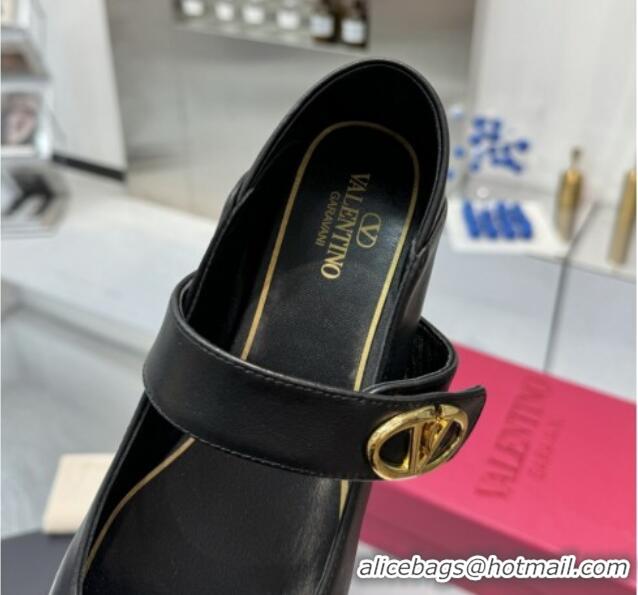 Top Grade Valentino VLogo Locker Mary-Jane Ballerina in Calfskin Black 082802