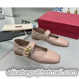 Classic Hot Valentino VLogo Locker Mary-Jane Ballerina in Calfskin Nude Pink 082803