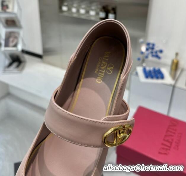 Classic Hot Valentino VLogo Locker Mary-Jane Ballerina in Calfskin Nude Pink 082803