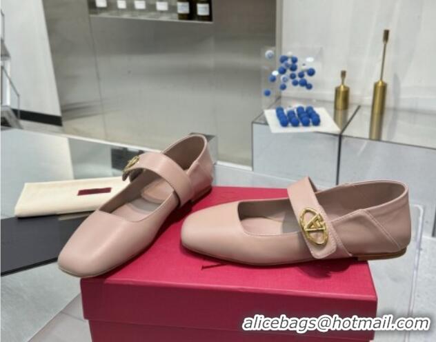 Classic Hot Valentino VLogo Locker Mary-Jane Ballerina in Calfskin Nude Pink 082803