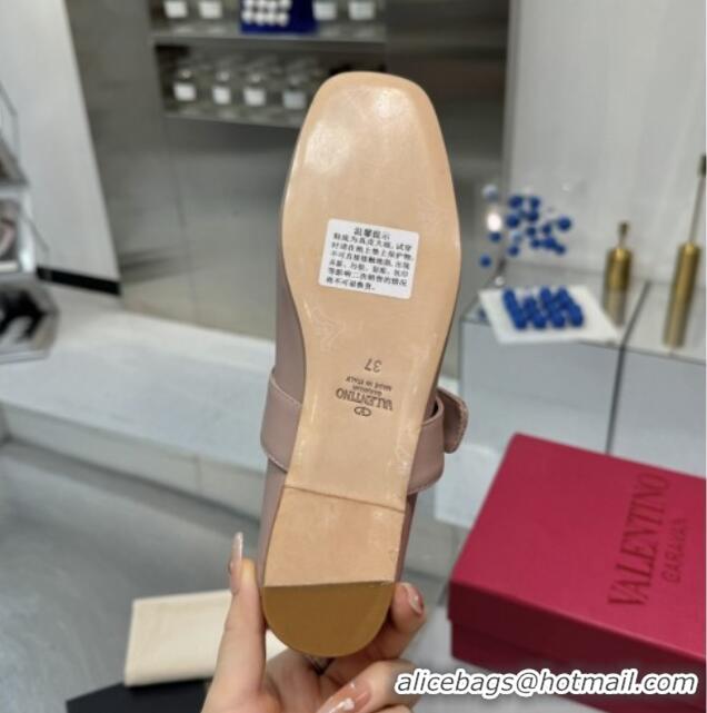 Classic Hot Valentino VLogo Locker Mary-Jane Ballerina in Calfskin Nude Pink 082803