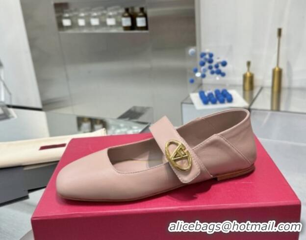 Classic Hot Valentino VLogo Locker Mary-Jane Ballerina in Calfskin Nude Pink 082803