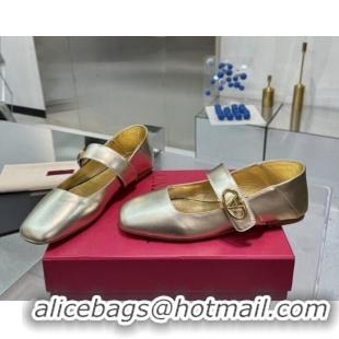 Durable Valentino VLogo Locker Mary-Jane Ballerina in Calfskin Gold 082804