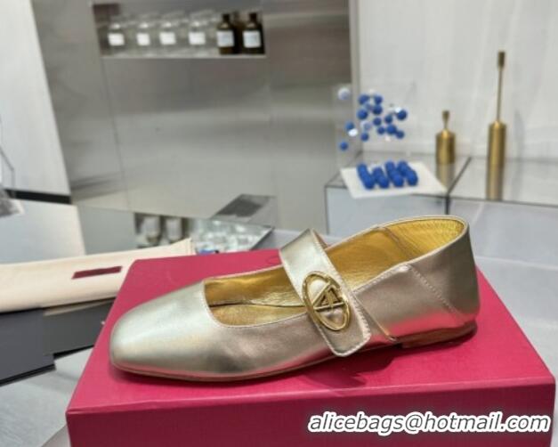 Durable Valentino VLogo Locker Mary-Jane Ballerina in Calfskin Gold 082804