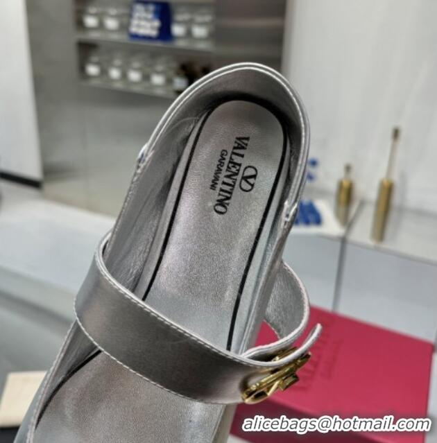 Classic Specials Valentino VLogo Locker Mary-Jane Ballerina in Calfskin Silver 082805