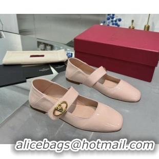 Best Grade Valentino VLogo Locker Mary-Jane Ballerina in Patent Calfskin Nude Pink 082806