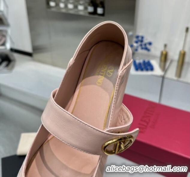 Best Grade Valentino VLogo Locker Mary-Jane Ballerina in Patent Calfskin Nude Pink 082806