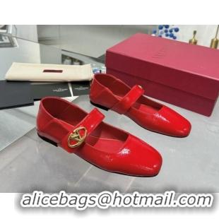 Discount Valentino VLogo Locker Mary-Jane Ballerina in Patent Calfskin Red 082808