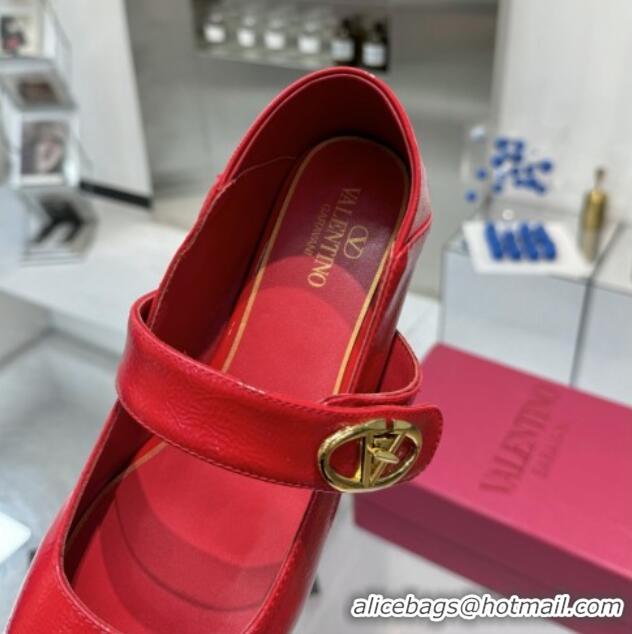 Discount Valentino VLogo Locker Mary-Jane Ballerina in Patent Calfskin Red 082808