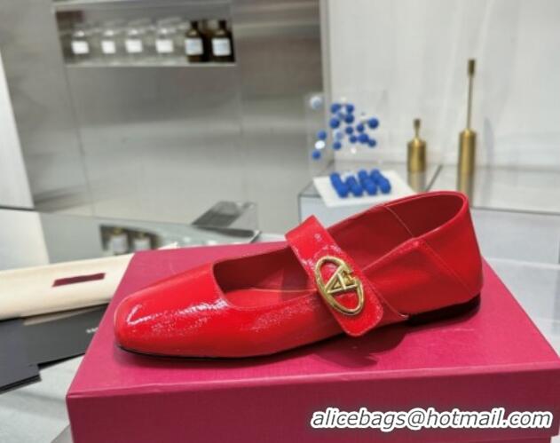 Discount Valentino VLogo Locker Mary-Jane Ballerina in Patent Calfskin Red 082808