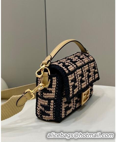 Reasonable Price Fendi Medium Baguette bag in Raffia FF Straw 8273B Black 2024