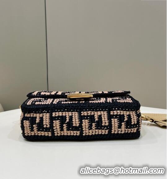 Reasonable Price Fendi Medium Baguette bag in Raffia FF Straw 8273B Black 2024