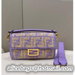 Buy Discount Fendi Medium Baguette bag in Raffia FF Straw 8273B Light Purple 2024