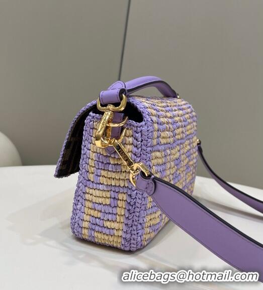 Buy Discount Fendi Medium Baguette bag in Raffia FF Straw 8273B Light Purple 2024