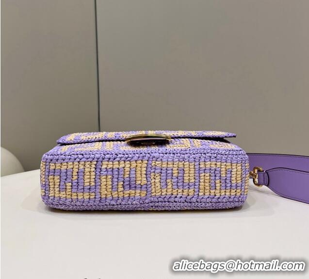 Buy Discount Fendi Medium Baguette bag in Raffia FF Straw 8273B Light Purple 2024