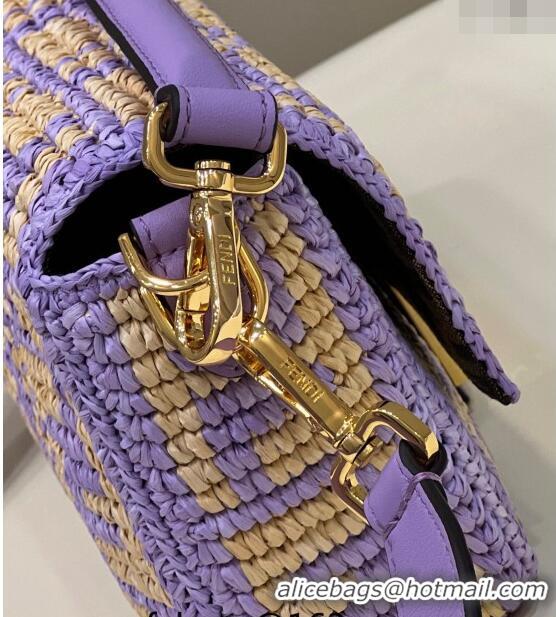 Buy Discount Fendi Medium Baguette bag in Raffia FF Straw 8273B Light Purple 2024