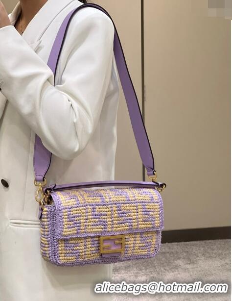 Buy Discount Fendi Medium Baguette bag in Raffia FF Straw 8273B Light Purple 2024