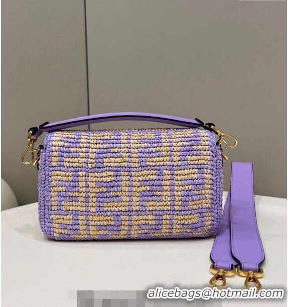 Buy Discount Fendi Medium Baguette bag in Raffia FF Straw 8273B Light Purple 2024