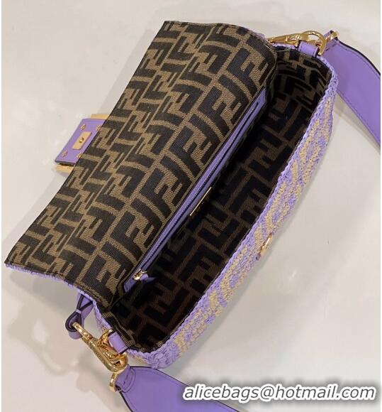 Buy Discount Fendi Medium Baguette bag in Raffia FF Straw 8273B Light Purple 2024