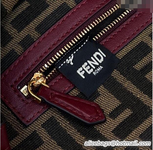 Super Quality Fendi Medium Baguette bag in Raffia FF Straw 8273B Burgundy 2024