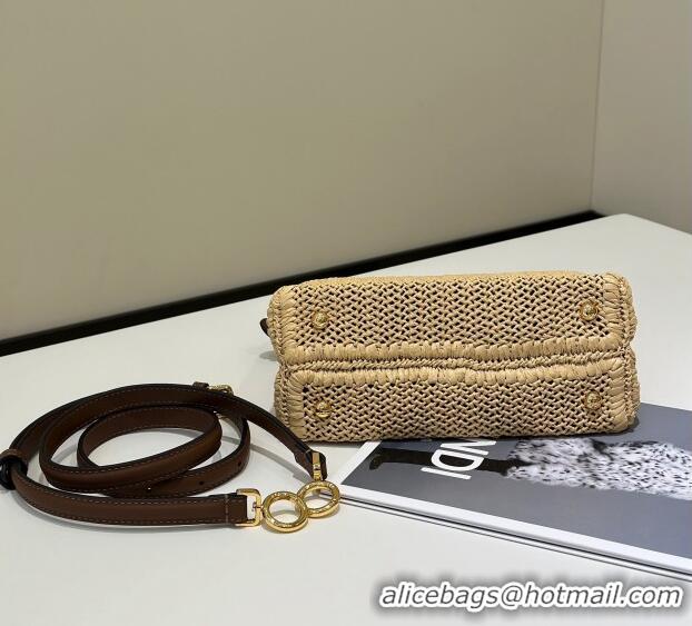 Promotional Fendi Peekaboo Mini Bag in Brown Leather and Beige Raffia Straw F8667 2024