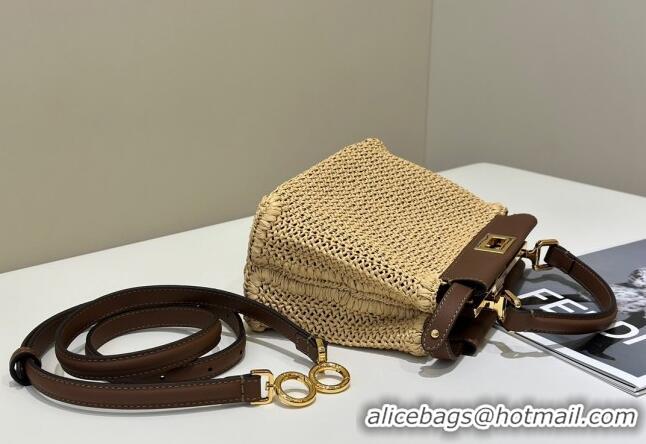 Promotional Fendi Peekaboo Mini Bag in Brown Leather and Beige Raffia Straw F8667 2024