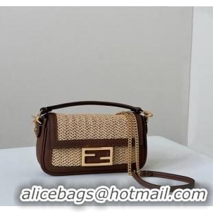 Best Price Fendi Baguette Mini bag in Raffia Straw and Brown Leather 8666S 2024