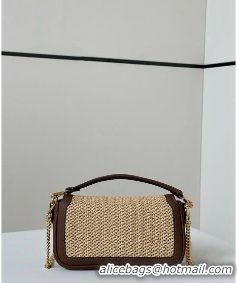 Best Price Fendi Baguette Mini bag in Raffia Straw and Brown Leather 8666S 2024