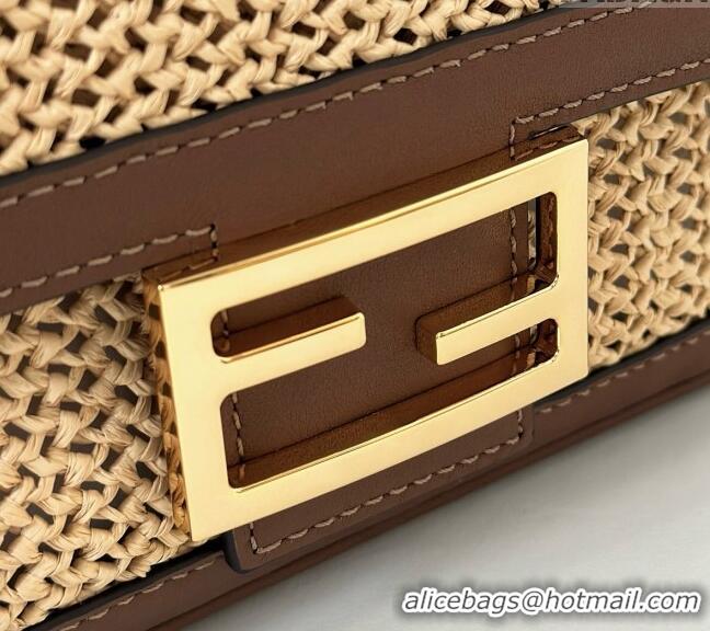 Top Quality Fendi Baguette Medium bag in Raffia Straw and Brown Leather 8666L 2024