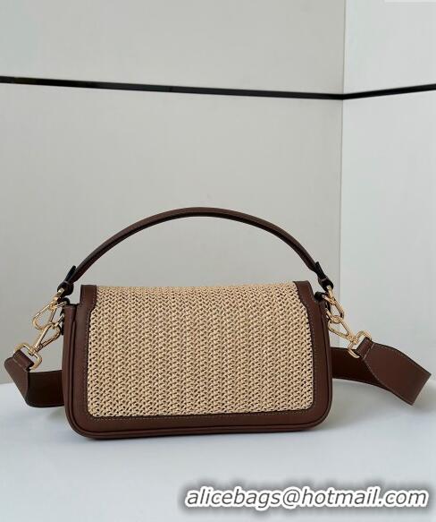 Top Quality Fendi Baguette Medium bag in Raffia Straw and Brown Leather 8666L 2024