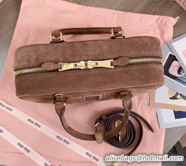 Reasonable Price Miu Miu Arcadie Suede top handle bag 5BB148 Brown 20243