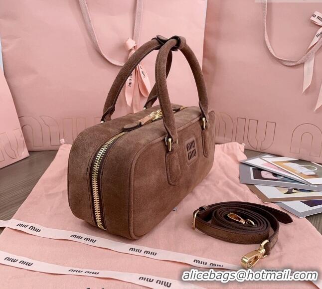 Reasonable Price Miu Miu Arcadie Suede top handle bag 5BB148 Brown 20243