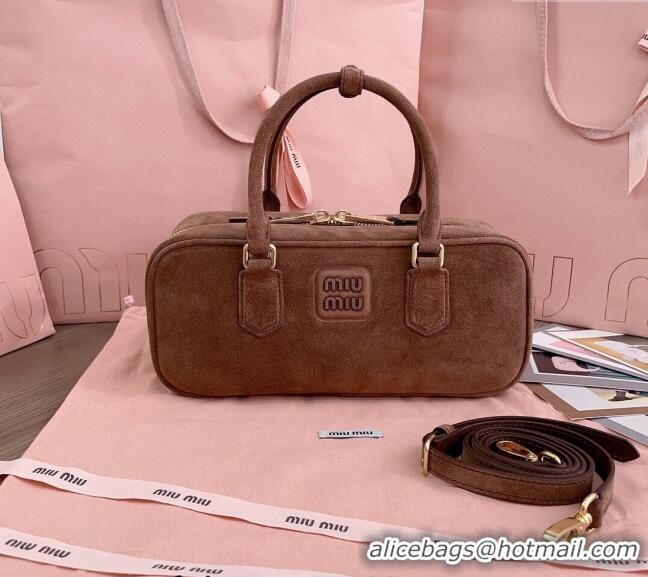 Reasonable Price Miu Miu Arcadie Suede top handle bag 5BB148 Brown 20243