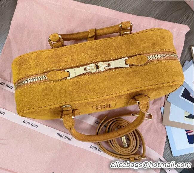 Top Grade Miu Miu Arcadie Suede top handle bag 5BB148 Yellow 2024