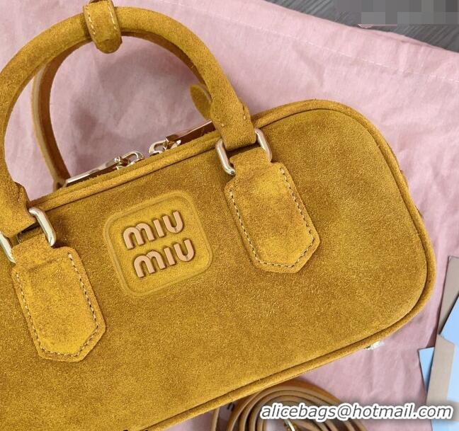 Inexpensive Miu Miu Arcadie Suede top handle bag 5BB142 Yellow 2024