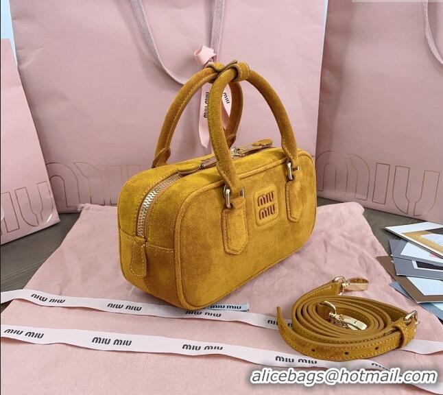 Inexpensive Miu Miu Arcadie Suede top handle bag 5BB142 Yellow 2024