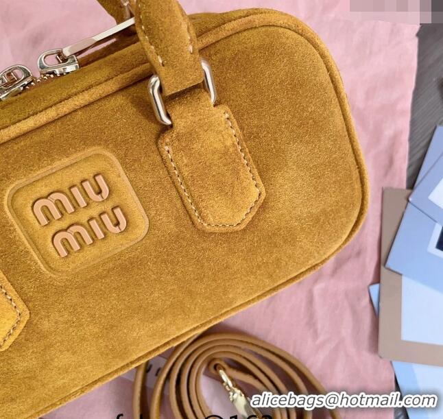 Inexpensive Miu Miu Arcadie Suede top handle bag 5BB142 Yellow 2024