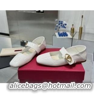 Sophisticated Valentino VLogo Locker Mary-Jane Ballerina in Patent Calfskin White 082809