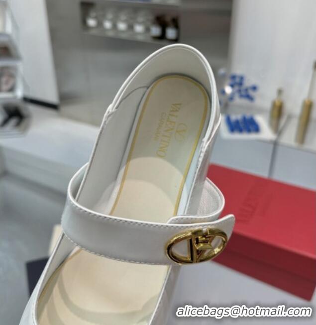 Sophisticated Valentino VLogo Locker Mary-Jane Ballerina in Patent Calfskin White 082809