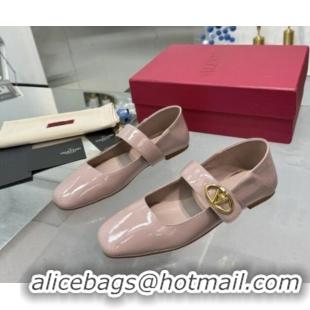 Stylish Valentino VLogo Locker Mary-Jane Ballerina in Patent Calfskin Dirty Pink 82810