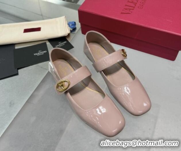 Stylish Valentino VLogo Locker Mary-Jane Ballerina in Patent Calfskin Dirty Pink 82810