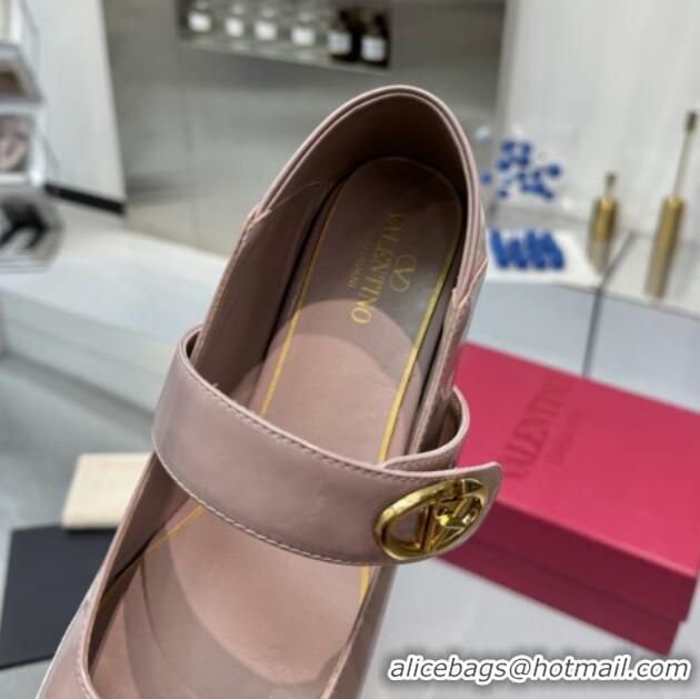 Stylish Valentino VLogo Locker Mary-Jane Ballerina in Patent Calfskin Dirty Pink 82810