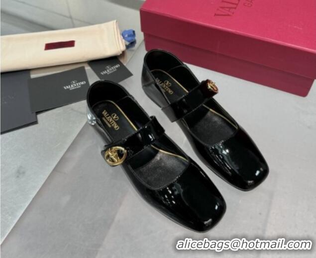 Best Grade Valentino VLogo Locker Mary-Jane Ballerina in Patent Calfskin Black 082811