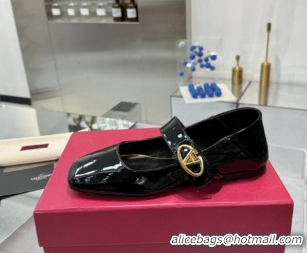 Best Grade Valentino VLogo Locker Mary-Jane Ballerina in Patent Calfskin Black 082811