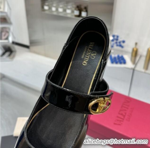 Best Grade Valentino VLogo Locker Mary-Jane Ballerina in Patent Calfskin Black 082811