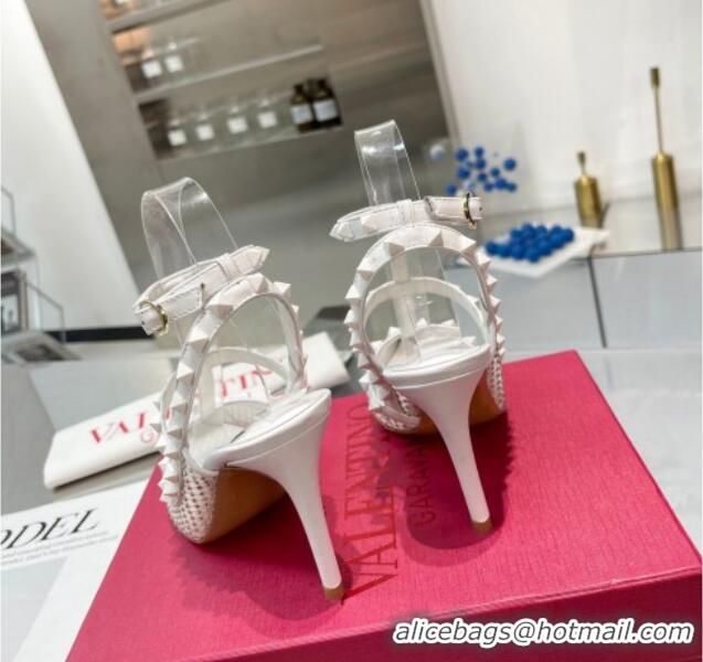 Sumptuous Valentino Rockstud Mesh Pumps with Crystals and Straps 100mm White 082812