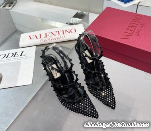 Grade Quality Valentino Rockstud Mesh Pumps with Crystal and Straps 100mm Black 082818