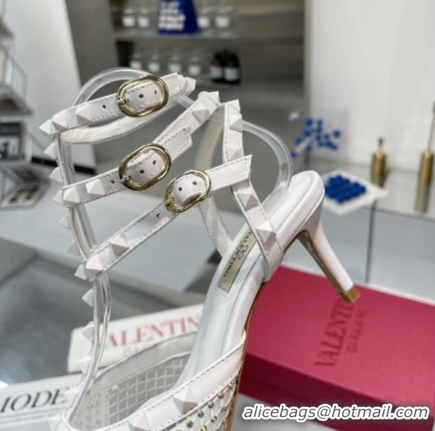 Good Quality Valentino Rockstud Mesh Pumps with Crystal and Straps 65mm White 082820